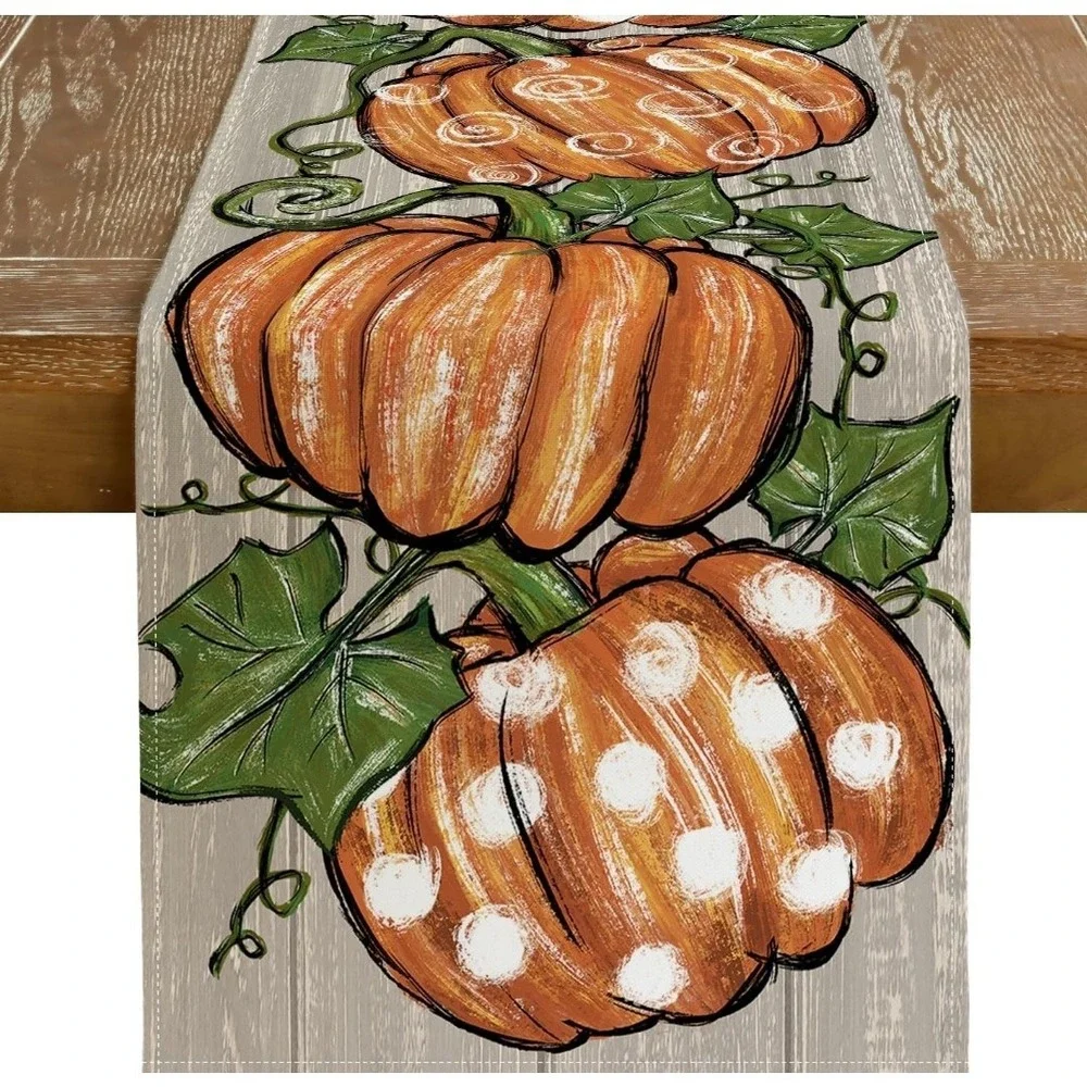 GEEORY Fall Table Runner 13x120 in. Pumpkins Leaves Farmhouse Table‎ Decoration